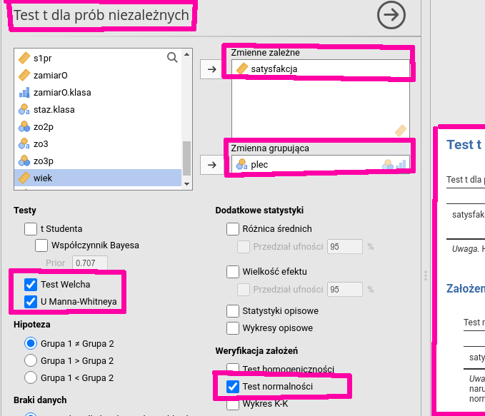 Test dla prób niezależnych